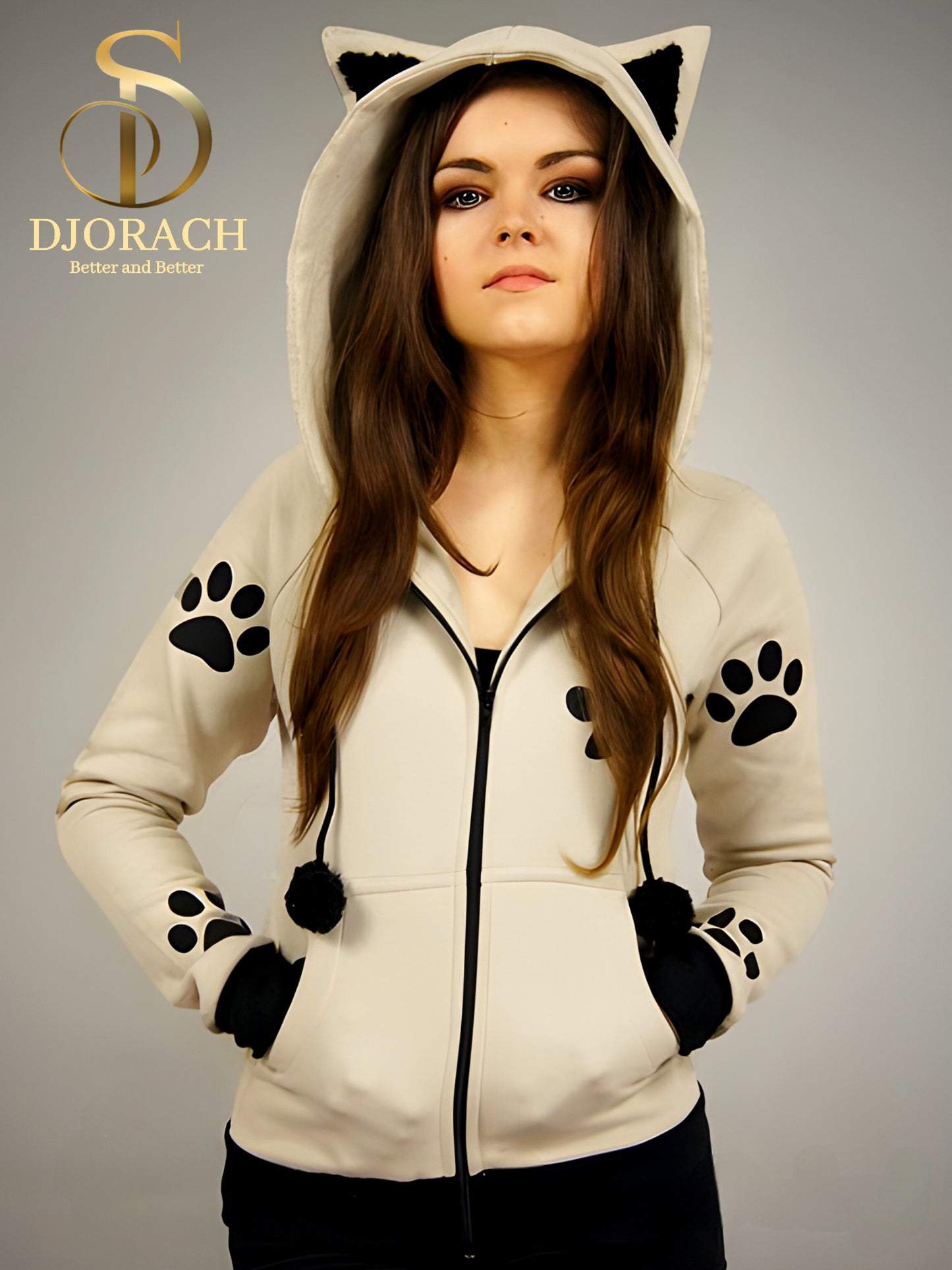 Casaca beige de mujer con diseño loba tipo cosplay