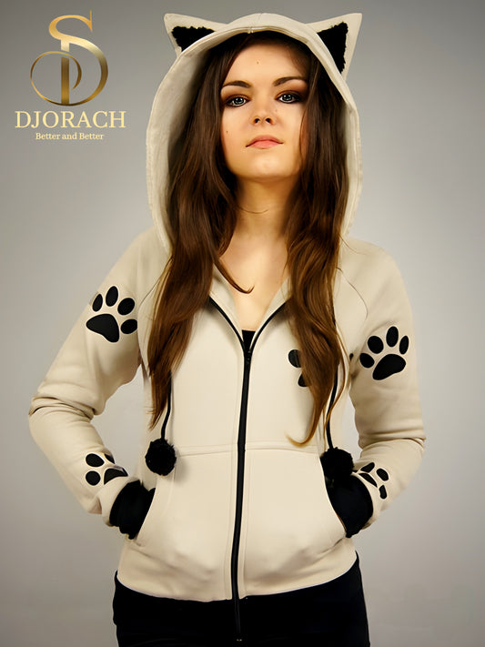 Casaca beige de mujer con diseño loba tipo cosplay