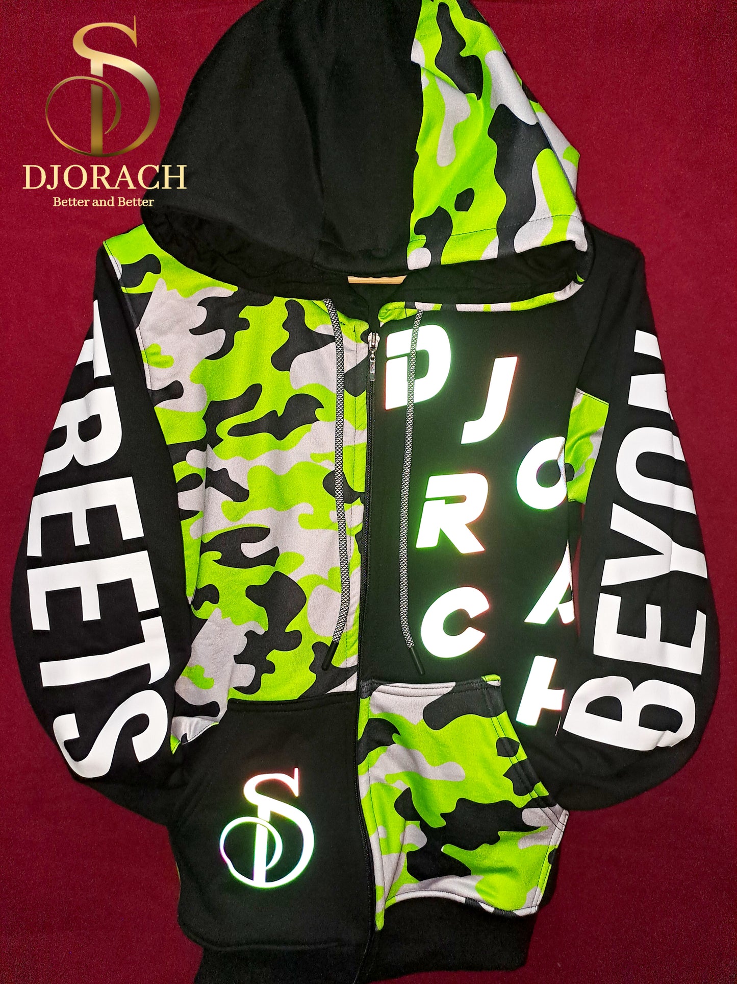 Casaca camuflada verde unisex, con efecto luminoso