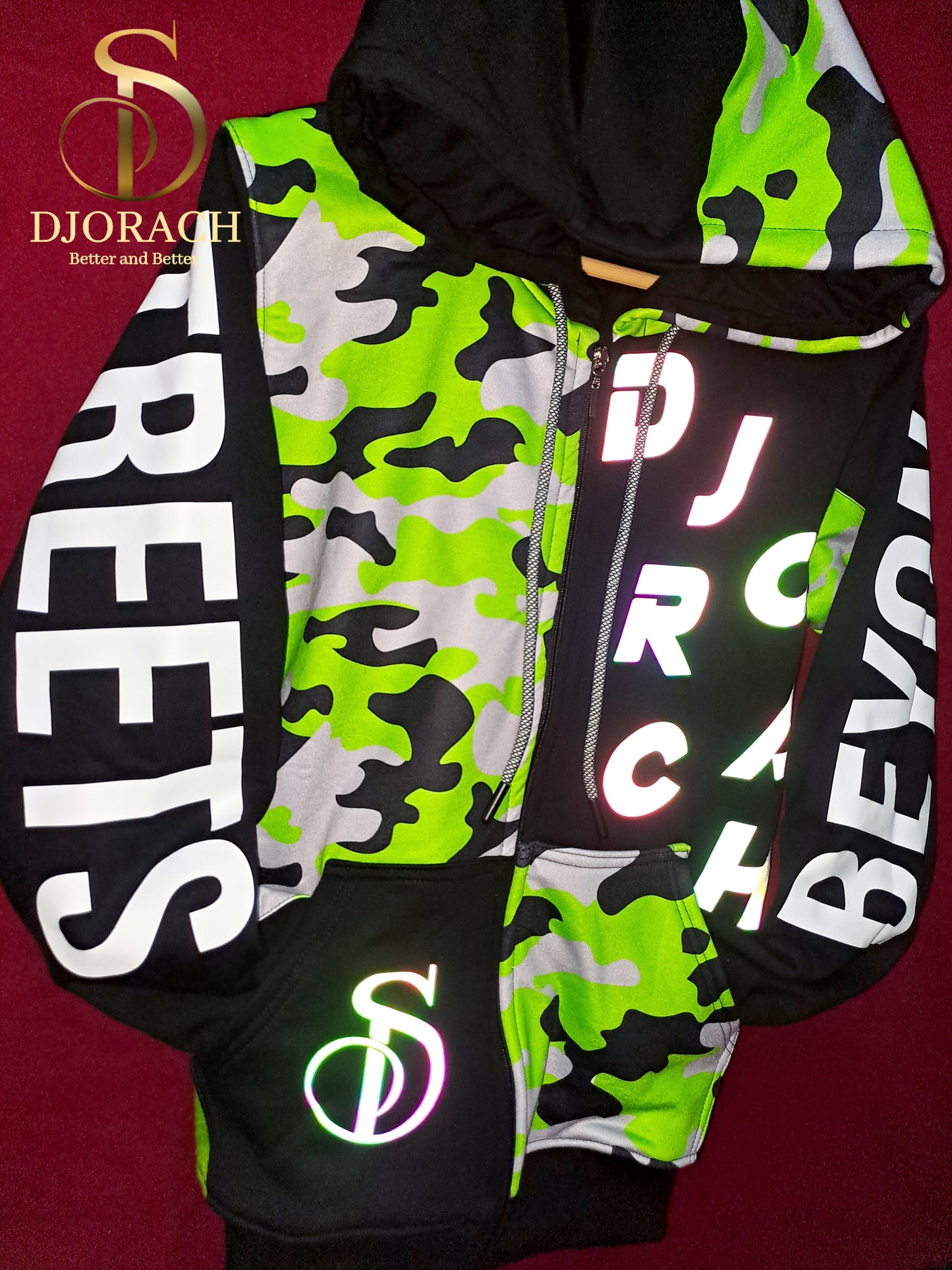 Casaca camuflada verde unisex, con efecto luminoso